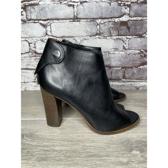 Coach Labelle Black Leather Open Toe Booties Heels Shoes Women’s Sz 7B US/37EU - Picture 11 of 16